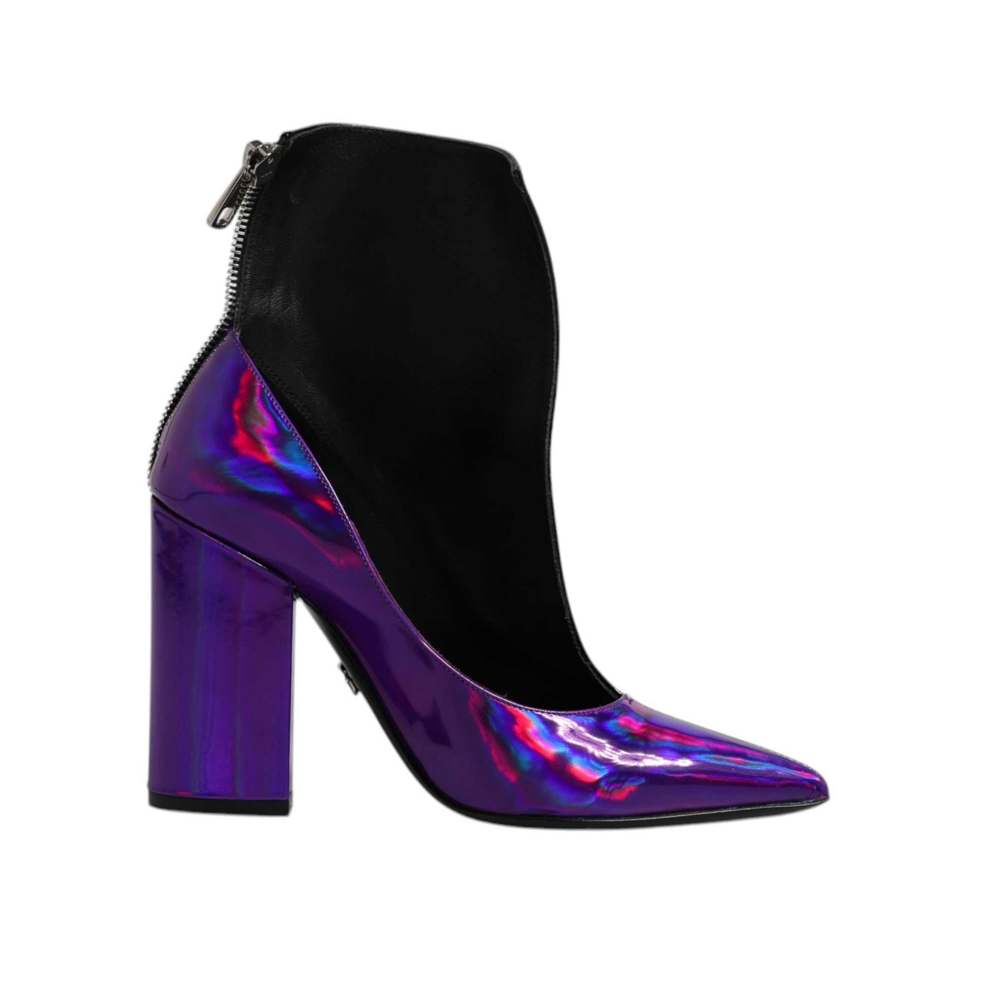 Dolce &amp; Gabbana Purple Black Pointed Ankle Boots Shoes