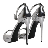 Dolce & Gabbana Silver KEIRA Heels Ankle Strap Sandals Shoes