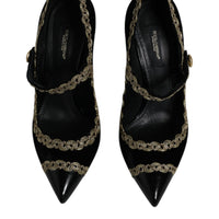 Dolce & Gabbana Black Velvet Gold Mary Janes Pumps Shoes