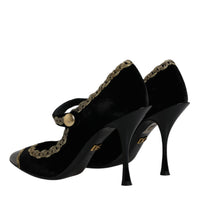 Dolce & Gabbana Black Velvet Gold Mary Janes Pumps Shoes