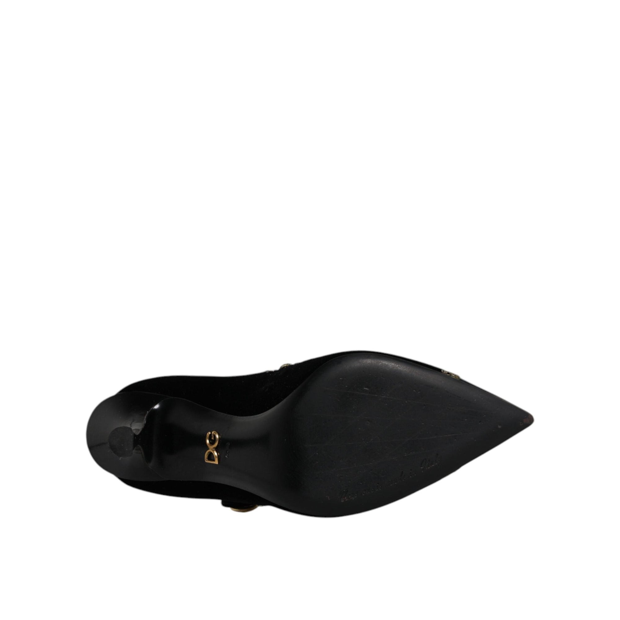 Dolce &amp; Gabbana Black Velvet Gold Mary Janes Pumps Shoes