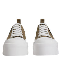 Dolce & Gabbana Brown White Canvas Logo Low Top Sneakers Shoes