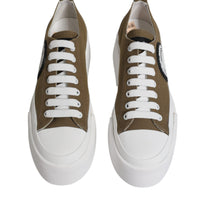 Dolce & Gabbana Brown White Canvas Logo Low Top Sneakers Shoes