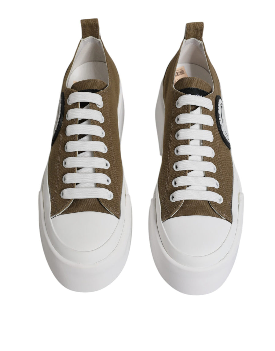 Dolce & Gabbana Brown White Canvas Logo Low Top Sneakers Shoes