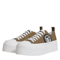 Dolce & Gabbana Brown White Canvas Logo Low Top Sneakers Shoes