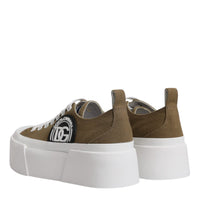 Dolce & Gabbana Brown White Canvas Logo Low Top Sneakers Shoes