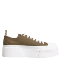 Dolce & Gabbana Brown White Canvas Logo Low Top Sneakers Shoes