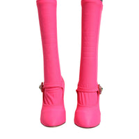 Dolce & Gabbana Pink Nylon Crystal Vally High Boots Shoes