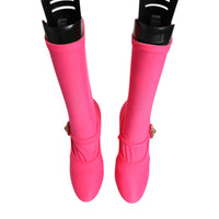 Dolce & Gabbana Pink Nylon Crystal Vally High Boots Shoes