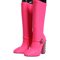 Dolce & Gabbana Pink Nylon Crystal Vally High Boots Shoes