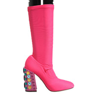 Dolce & Gabbana Pink Nylon Crystal Vally High Boots Shoes