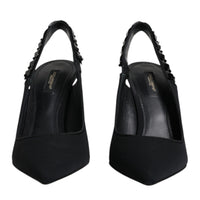 Dolce & Gabbana Black Embellished Charmeuse Slingback Shoes