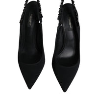 Dolce & Gabbana Black Embellished Charmeuse Slingback Shoes