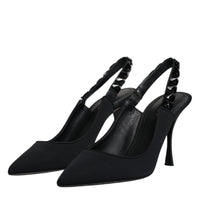 Dolce & Gabbana Black Embellished Charmeuse Slingback Shoes