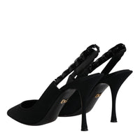 Dolce & Gabbana Black Embellished Charmeuse Slingback Shoes