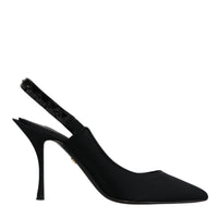 Dolce & Gabbana Black Embellished Charmeuse Slingback Shoes