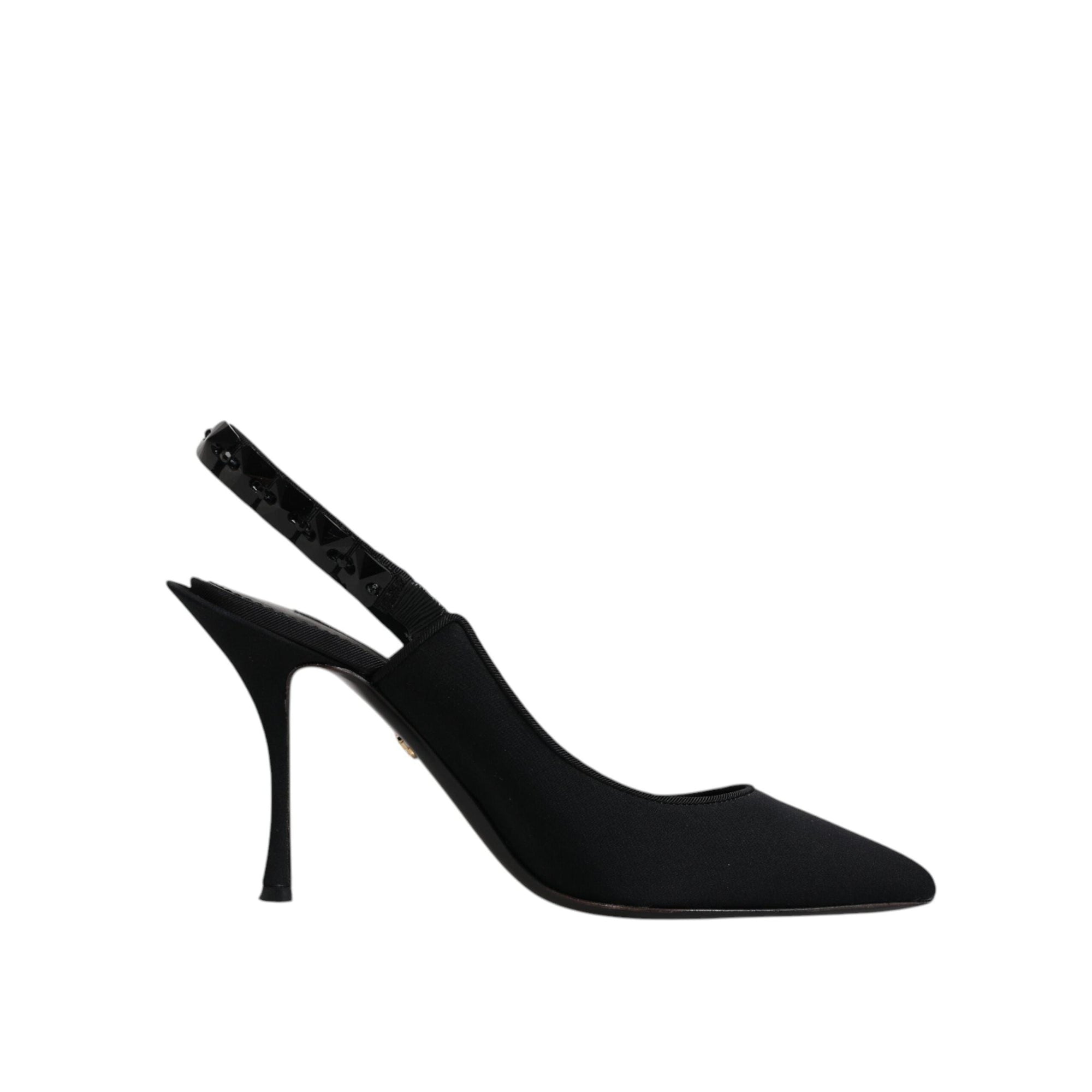 Dolce &amp; Gabbana Black Embellished Charmeuse Slingback Shoes