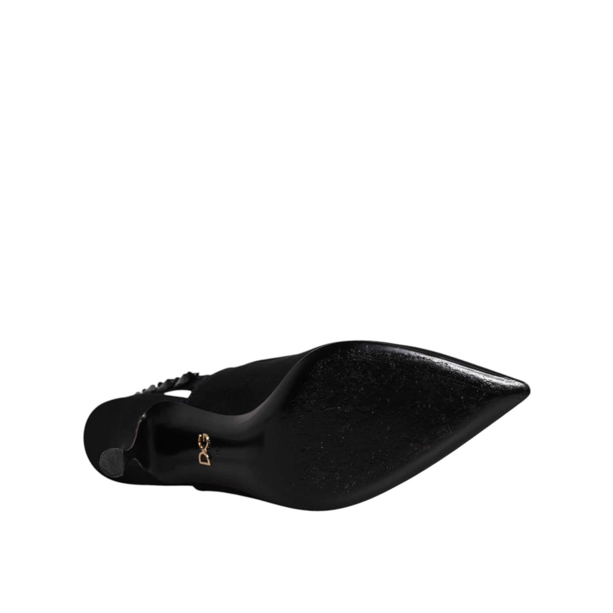 Dolce &amp; Gabbana Black Embellished Charmeuse Slingback Shoes