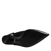 Dolce & Gabbana Black Embellished Charmeuse Slingback Shoes