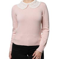 Dolce & Gabbana Pink Cashmere Collar Knitted Long Sleeves Top