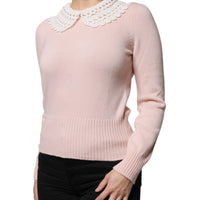 Dolce & Gabbana Pink Cashmere Collar Knitted Long Sleeves Top