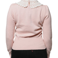 Dolce & Gabbana Pink Cashmere Collar Knitted Long Sleeves Top