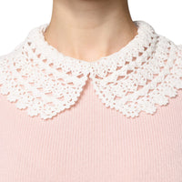 Dolce & Gabbana Pink Cashmere Collar Knitted Long Sleeves Top