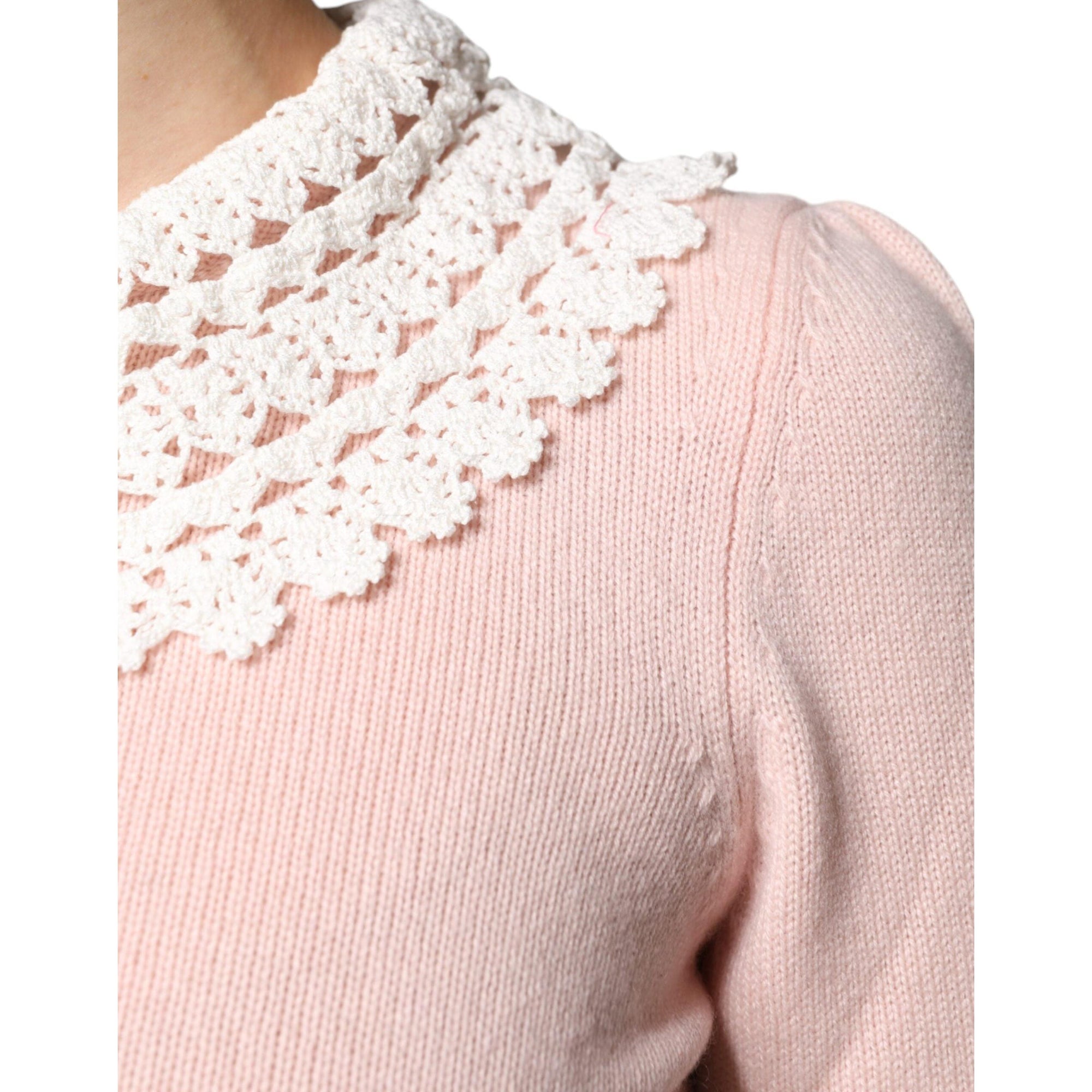 Dolce &amp; Gabbana Pink Cashmere Collar Knitted Long Sleeves Top