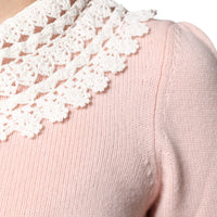 Dolce & Gabbana Pink Cashmere Collar Knitted Long Sleeves Top