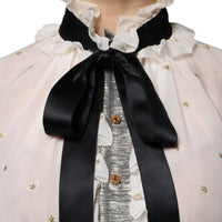 Dolce & Gabbana Off White Silk Blend Ascot Collar Blouse Top