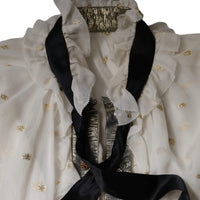 Dolce & Gabbana Off White Silk Blend Ascot Collar Blouse Top