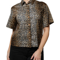 Dolce & Gabbana Brown Leopard Print Short Sleeves Blouse Top