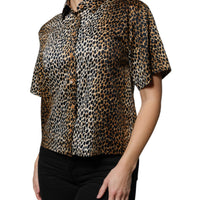 Dolce & Gabbana Brown Leopard Print Short Sleeves Blouse Top