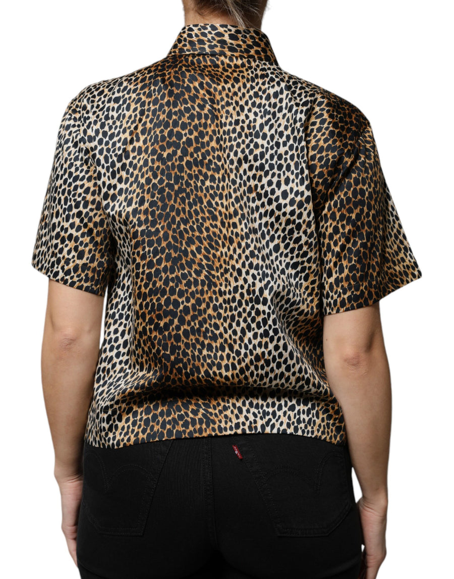 Dolce & Gabbana Brown Leopard Print Short Sleeves Blouse Top