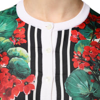 Dolce & Gabbana White Geranium Long Sleeves Cardigan Sweater