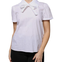 Valentino White Cotton Short Sleeves Collared Blouse Top