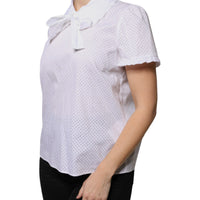 Valentino White Cotton Short Sleeves Collared Blouse Top