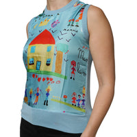 Dolce & Gabbana Blue Drawing Cashmere Sleeveless Tank Top