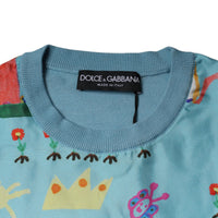 Dolce & Gabbana Blue Drawing Cashmere Sleeveless Tank Top