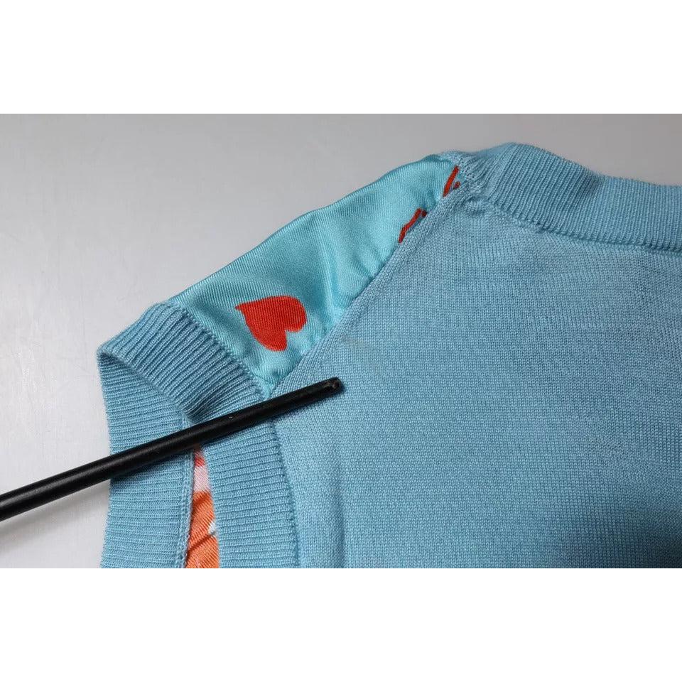 Dolce &amp; Gabbana Blue Drawing Cashmere Sleeveless Tank Top