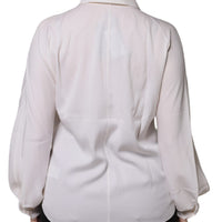 Dolce & Gabbana White Rabbit Patch Silk Collared Blouse Top