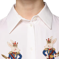 Dolce & Gabbana White Rabbit Patch Silk Collared Blouse Top