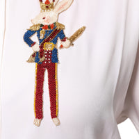 Dolce & Gabbana White Rabbit Patch Silk Collared Blouse Top