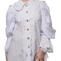 Dolce & Gabbana White Cotton Lace Trim Collared Blouse Top