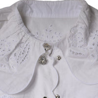 Dolce & Gabbana White Cotton Lace Trim Collared Blouse Top