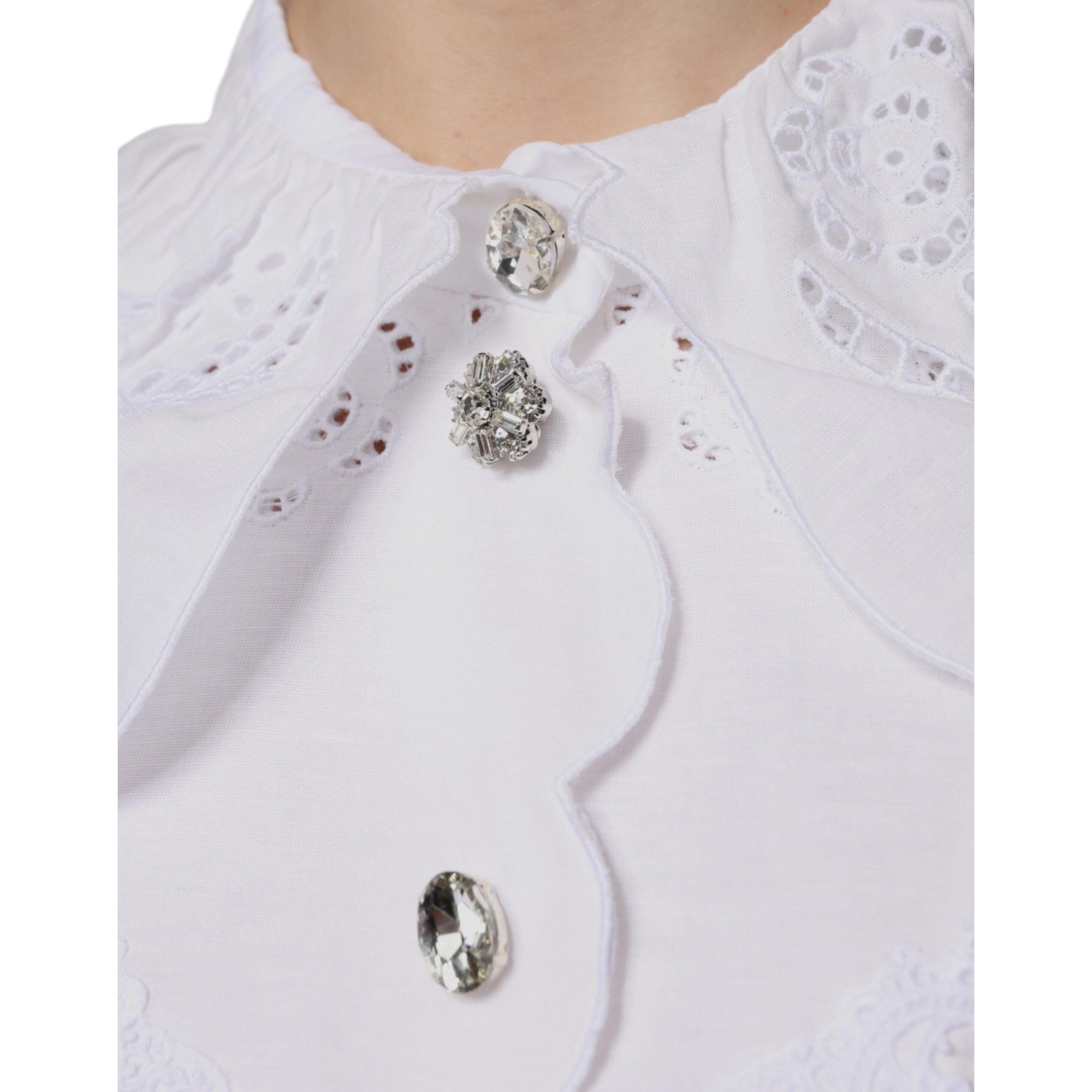 Dolce &amp; Gabbana White Cotton Lace Trim Collared Blouse Top