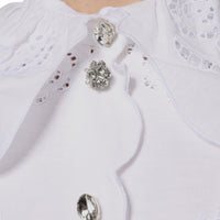 Dolce & Gabbana White Cotton Lace Trim Collared Blouse Top