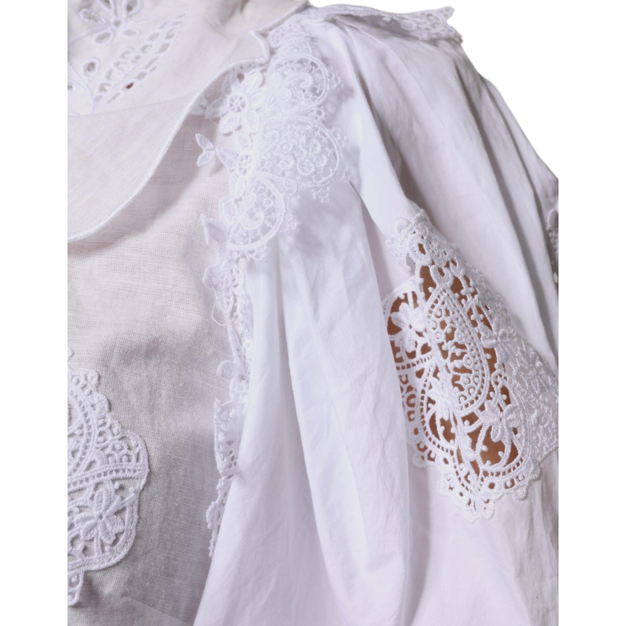 Dolce &amp; Gabbana White Cotton Lace Trim Collared Blouse Top