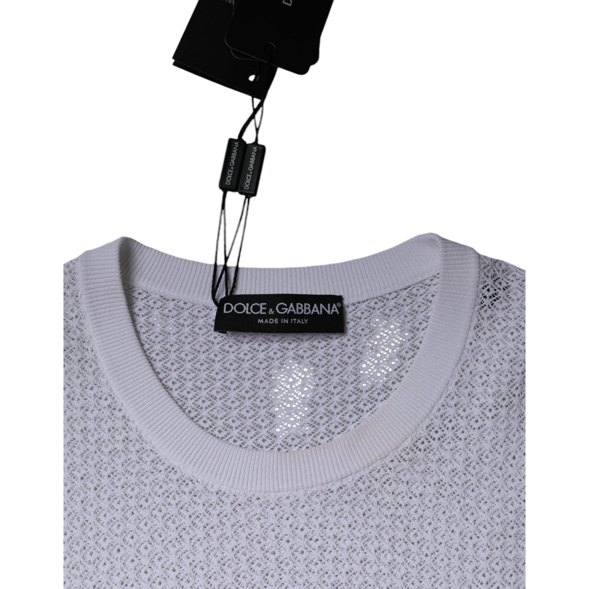 Dolce &amp; Gabbana White Mesh See Through Long Sleeves Top