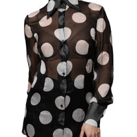 Dolce & Gabbana Black White Polka Dots Silk Long Sleeves Top